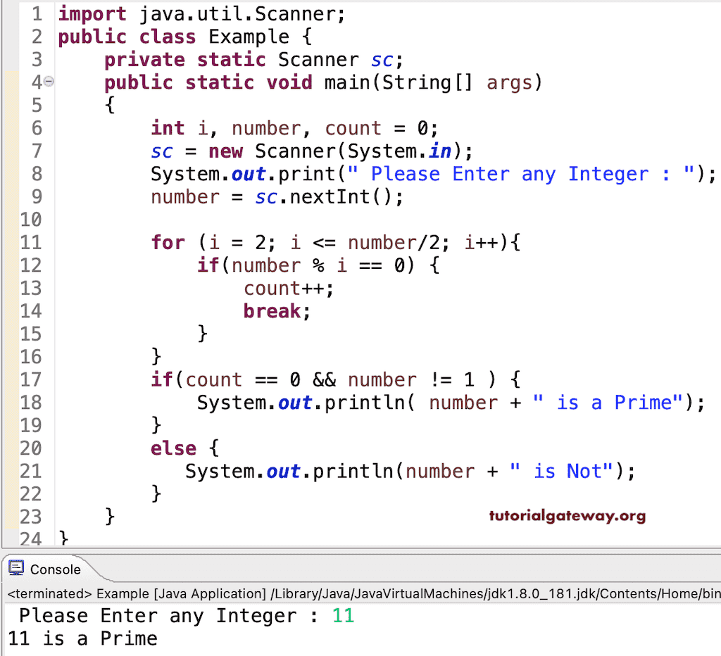 Java Program to Check Prime Number using For Loop