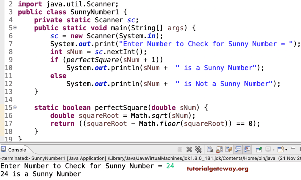 Java Program to Check Sunny Number