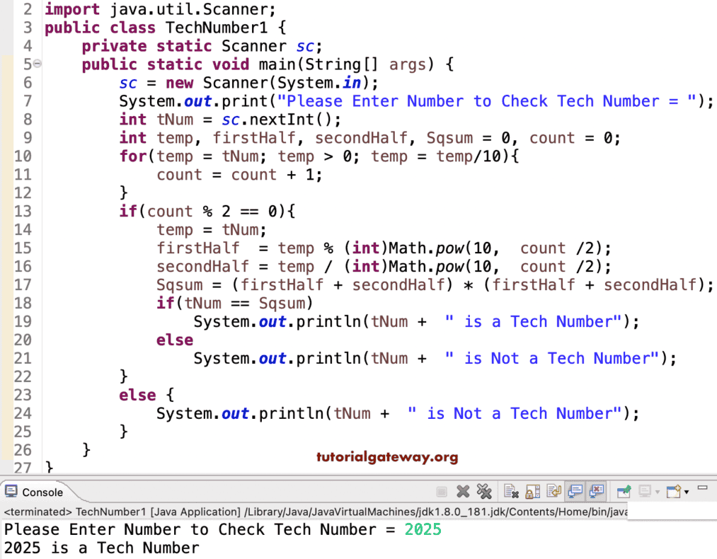 Program to Check Tech Number