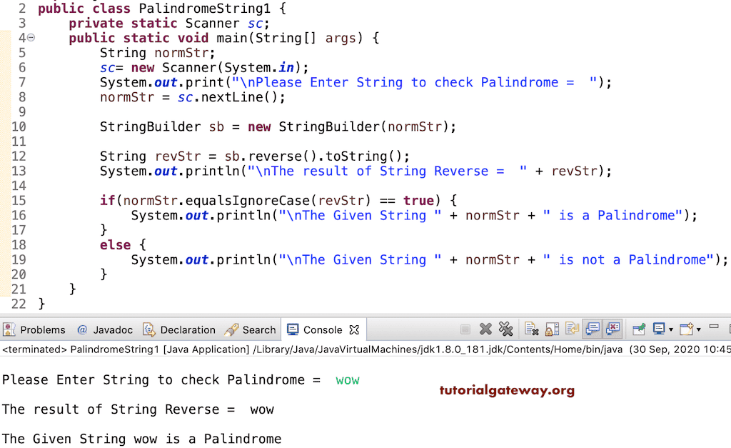 Program to Check the String is Palindrome using StringBuilder