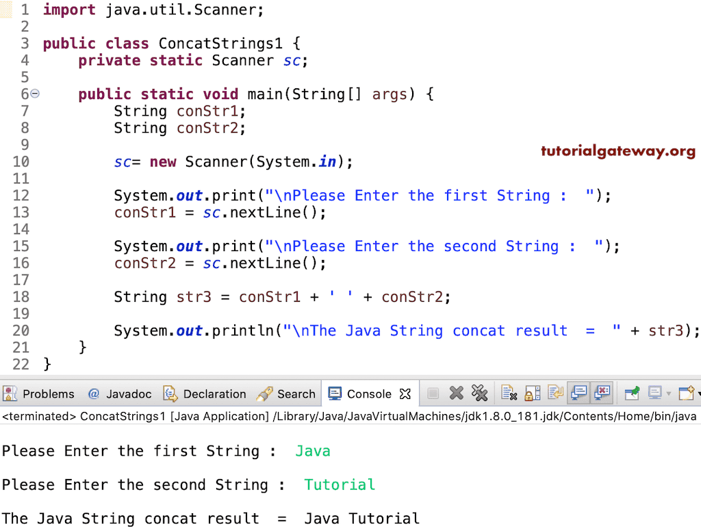 Program to Concat Strings using + Operator