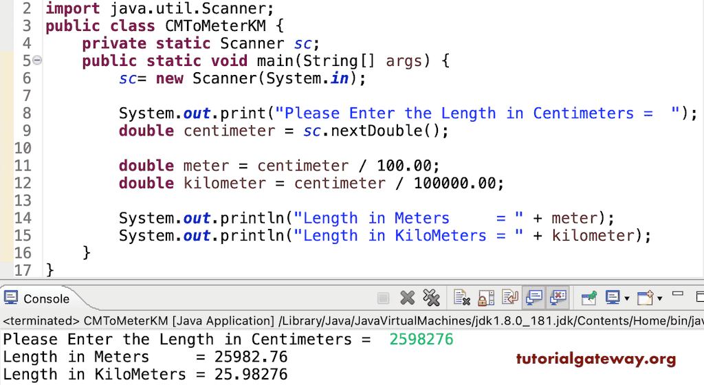Java Program to Convert Centimeters To Meters and Kilometers