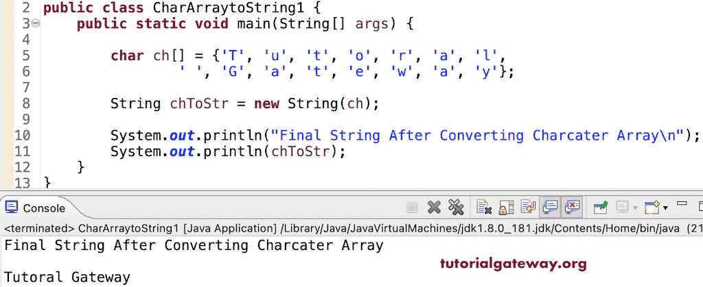 Program to Convert Character Array To String