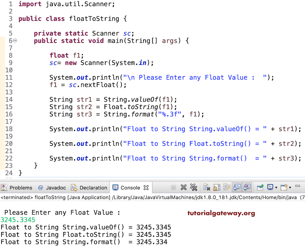 Java Program to Convert Float to String using valueOf, toString, and format