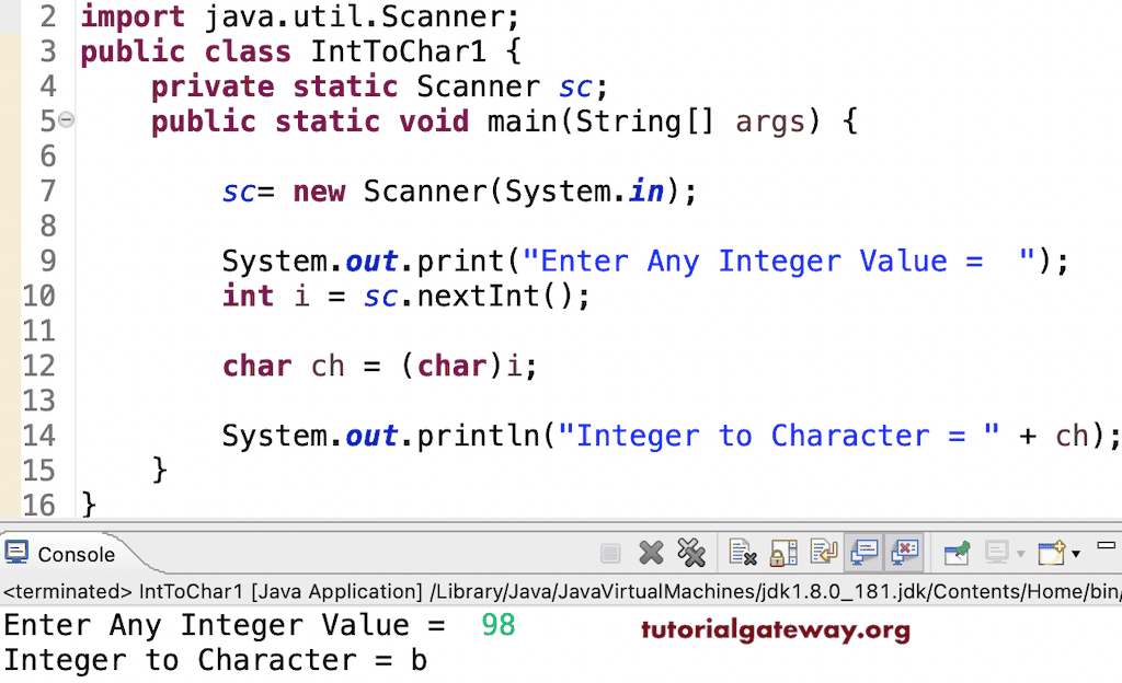 Java program to Convert Int to Char