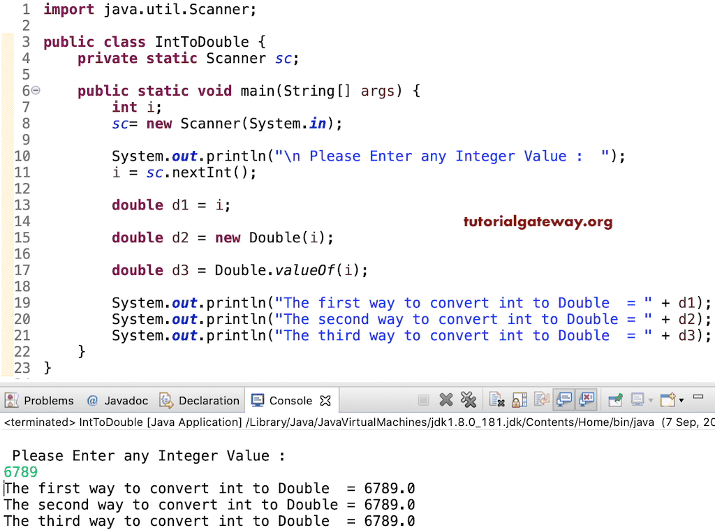Java Program to Convert Int to Double