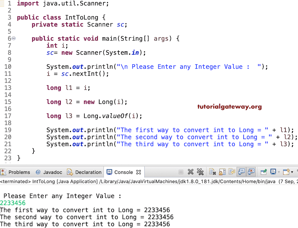 Java Program to Convert Int to Long