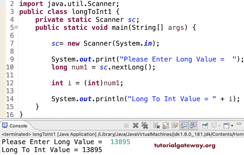 Java program to Convert Long to Int