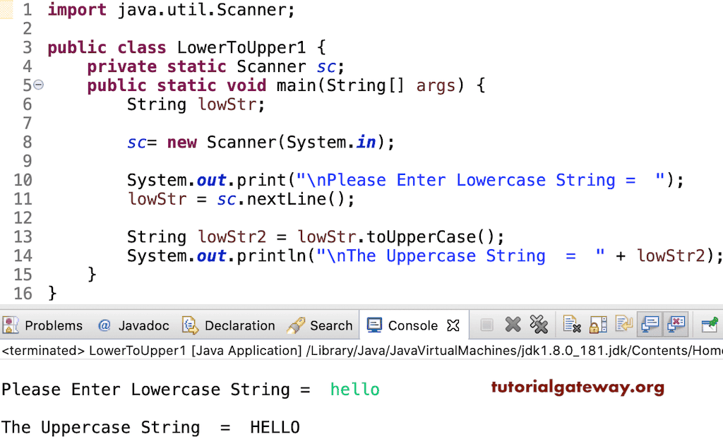 Java Program to Convert Lowercase to Uppercase Example