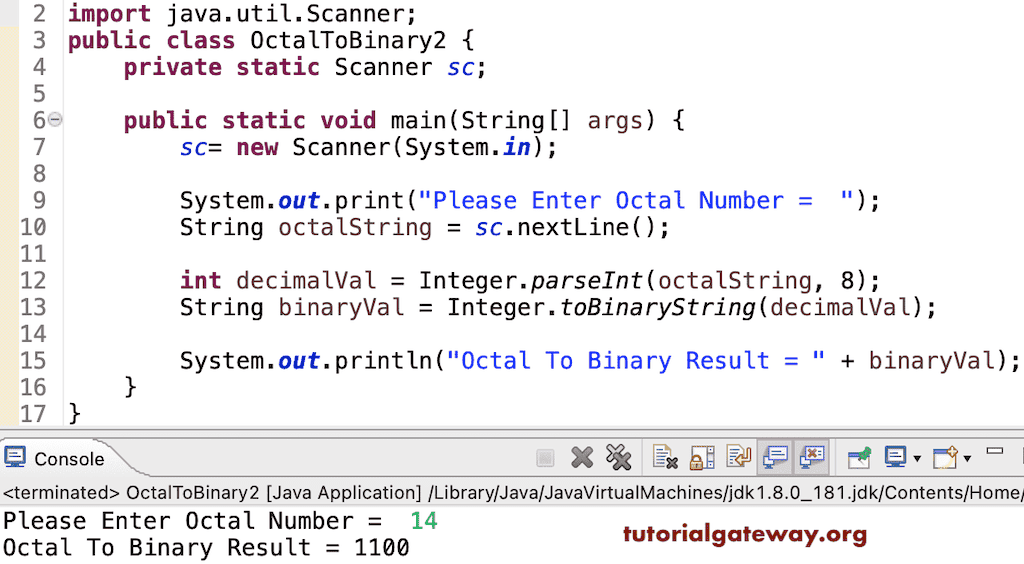Java Program to Convert Octal To Binary using toBinary