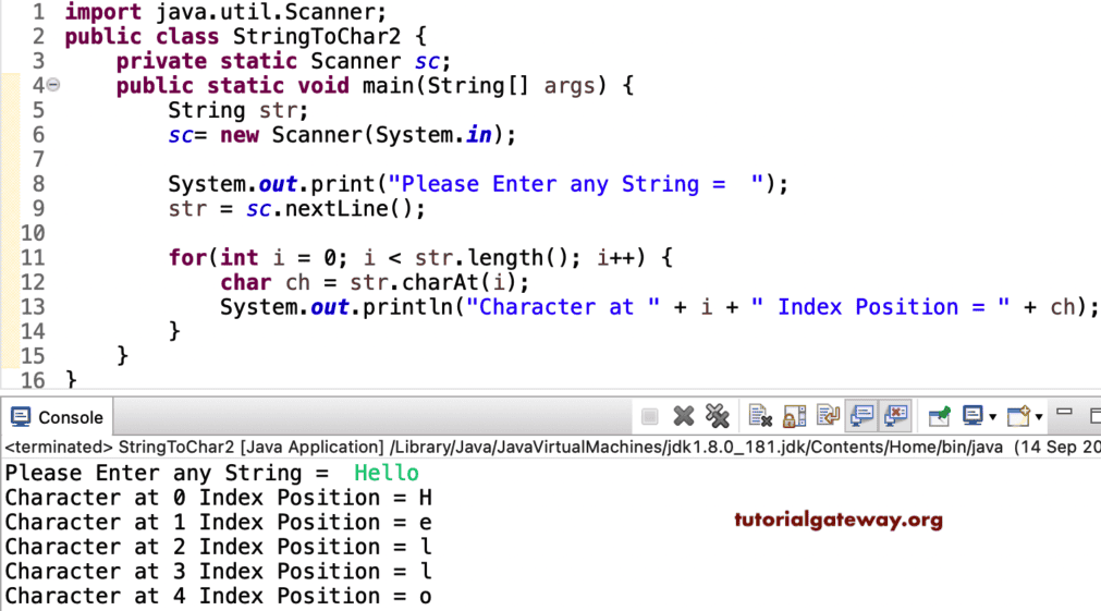 Java Program to Convert String to Character