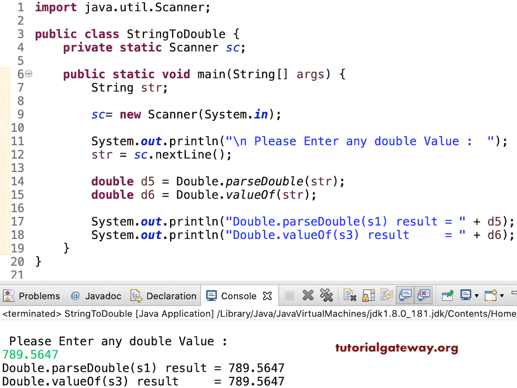 Java Program to Convert String to Double
