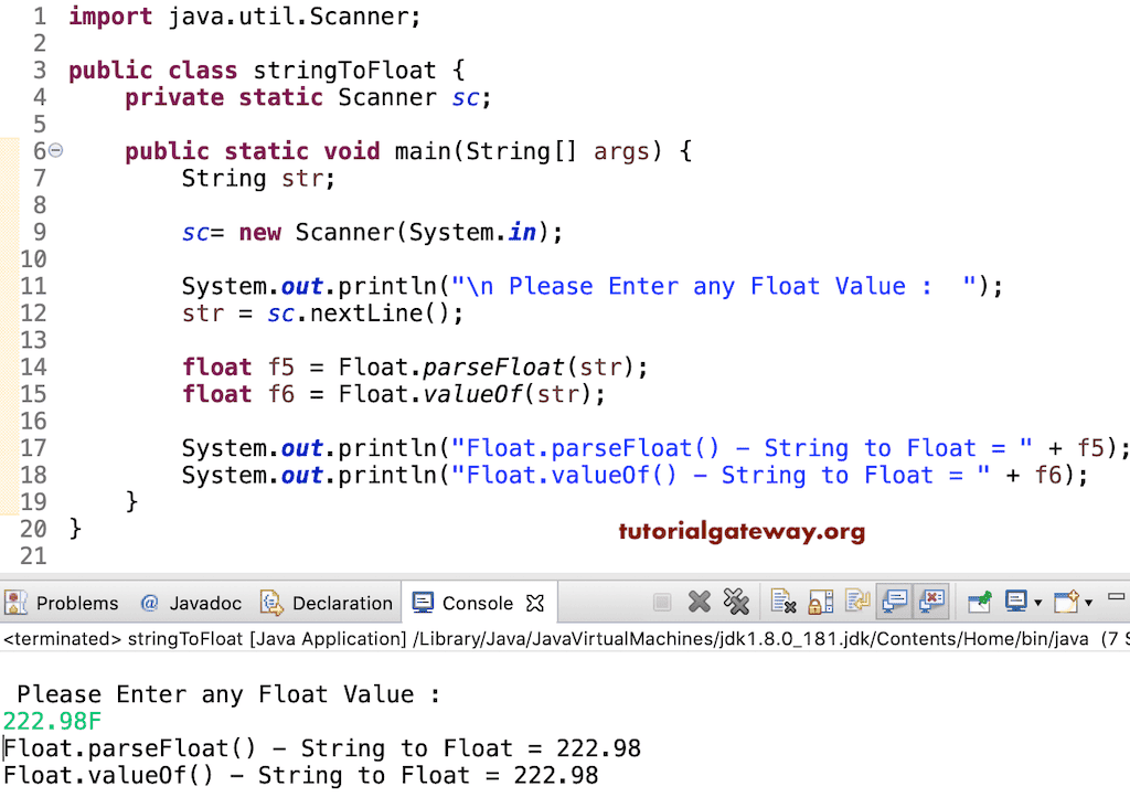 Java Program to Convert String to Float