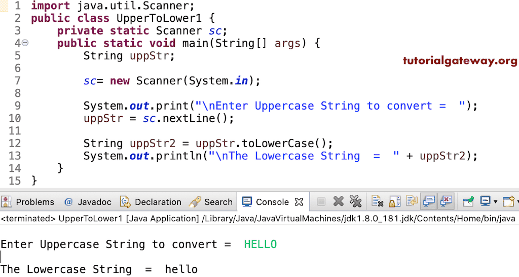 Java Program to Convert Uppercase to Lowercase Example