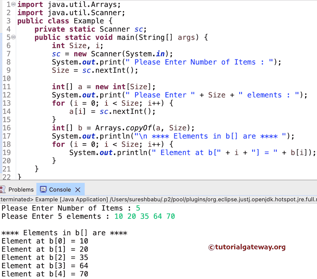 Java Program to Copy an Array using copyOf() function