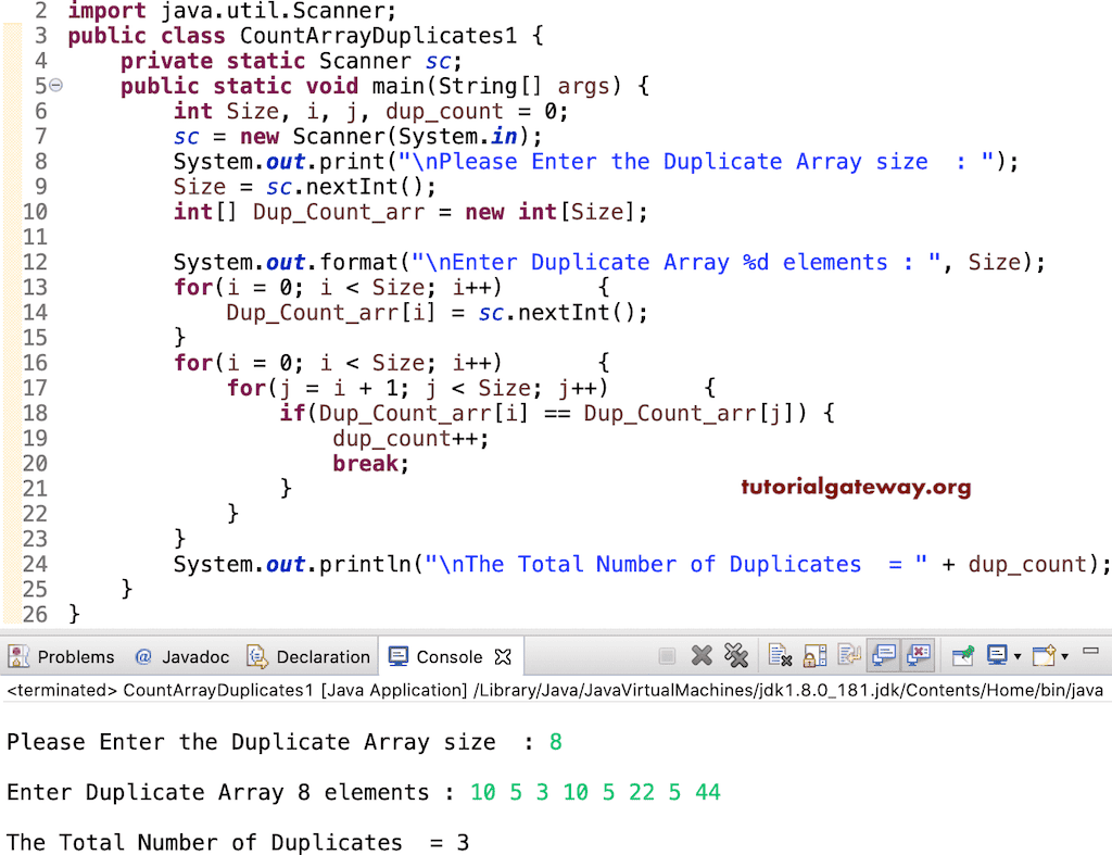 Program to Count Array Duplicates