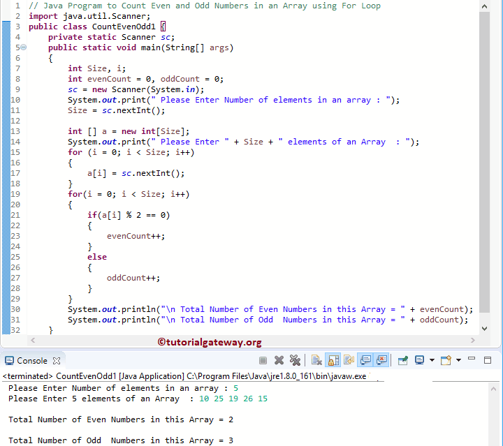 Java Program to Count Even and Odd Numbers in an Array 1