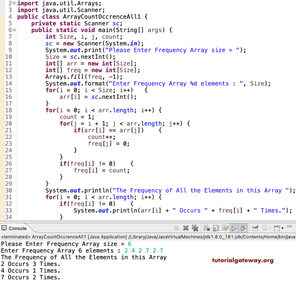 Java Count Frequency of each Element in an Array