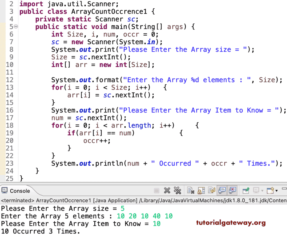 Java Program to Count Occurrence of an Element in an Array