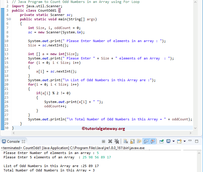 Java Program to Count Odd Numbers in an Array 1