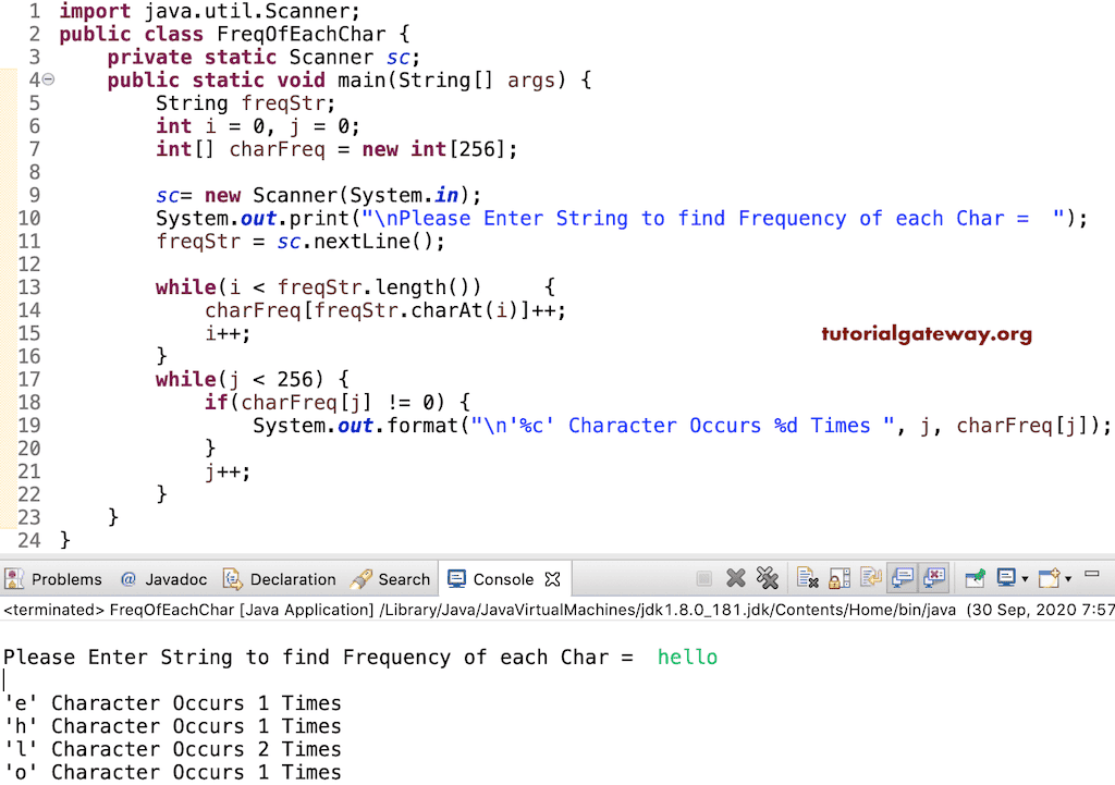 Program to Find Frequency of each Character in a String
