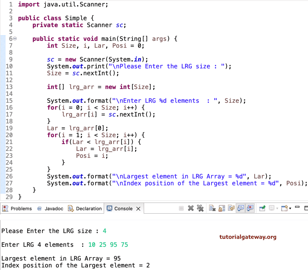 Largest Array Number using for loop