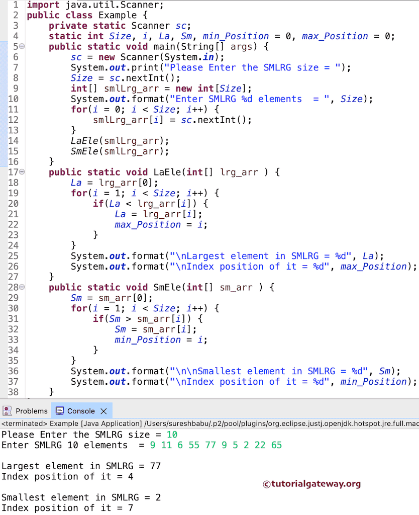 Program to Find Largest and Smallest Array Number using functions