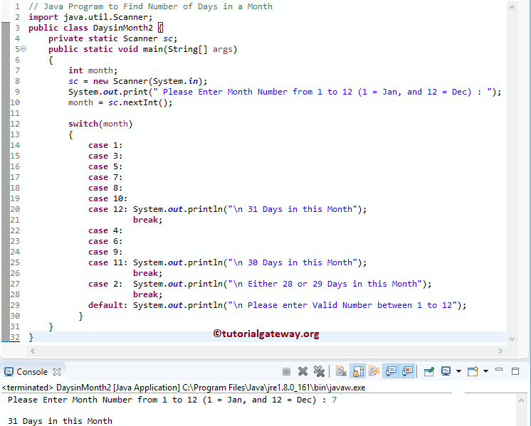 Java Program to Find Number of Days in a Month 5