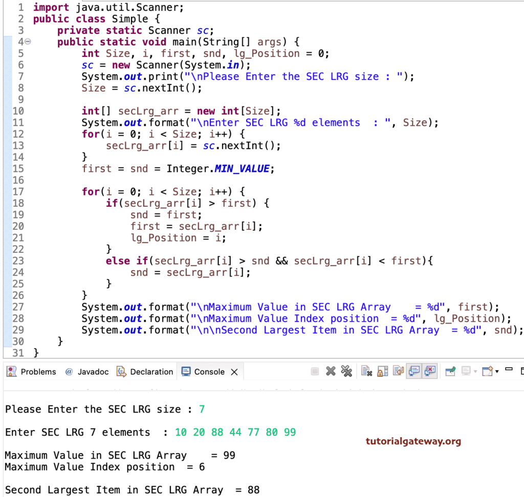 Program to Find Second Largest Array Number