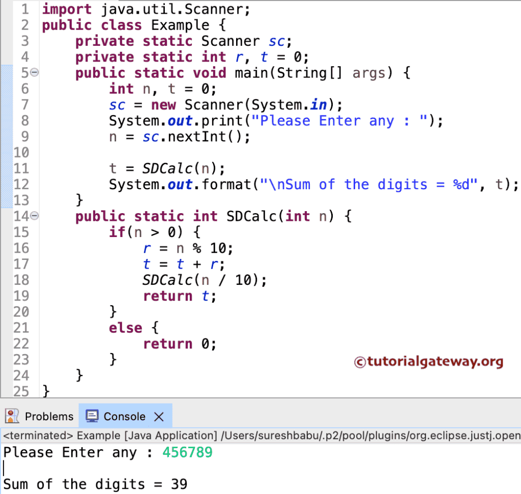 Java Program to Find Sum of Digits using Recursion