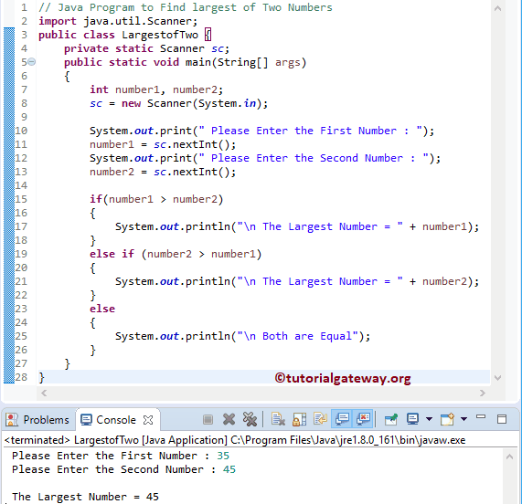 Java Program to Find largest of Two Numbers 1