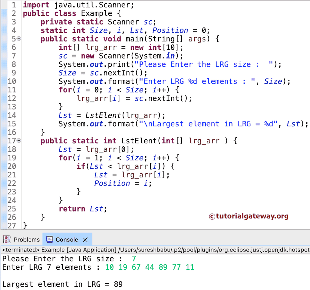 Program to Find the Largest Array Number using functions