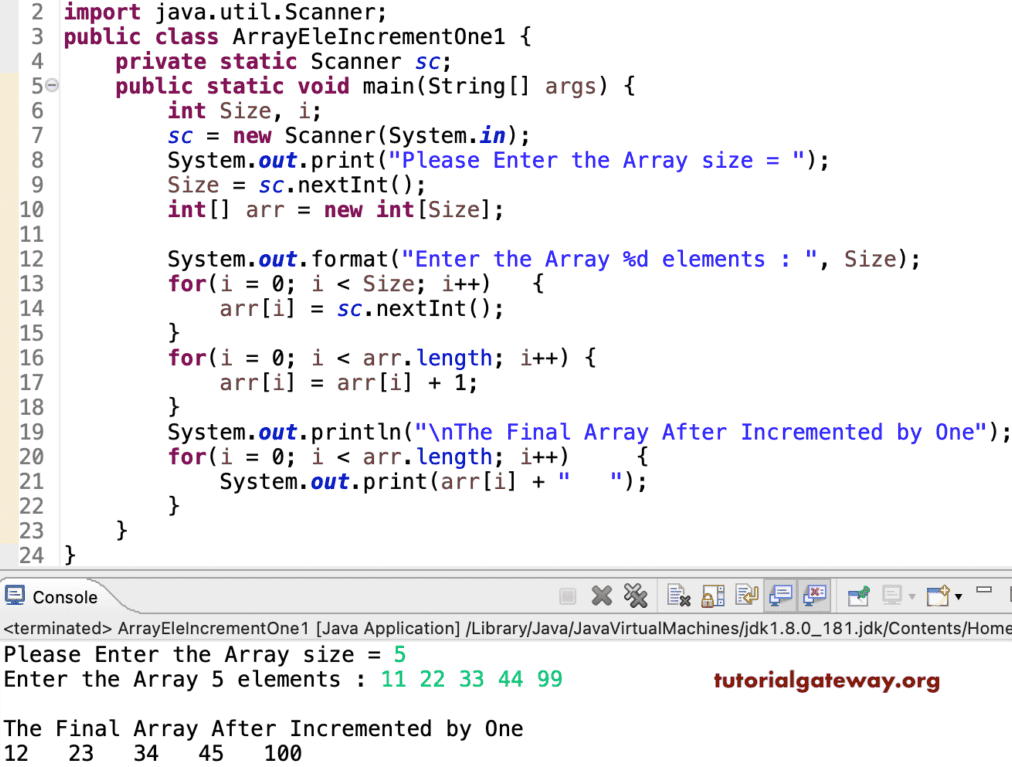 Java Program to Increment All Elements of an Array by One