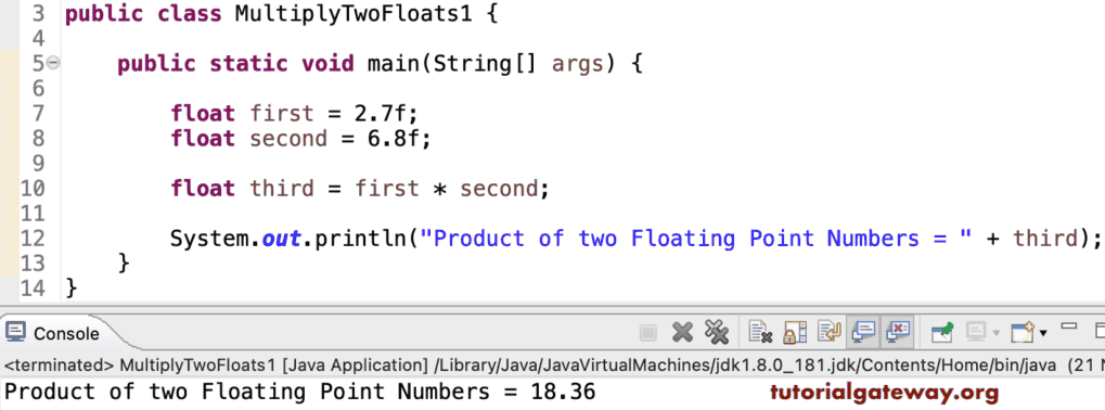 Java Program to Multiply Two Floating Point Numbers