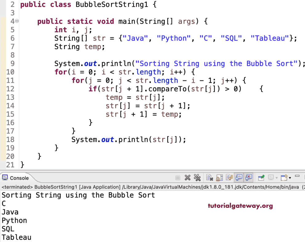 Java Program to Perform Bubble Sort on Strings