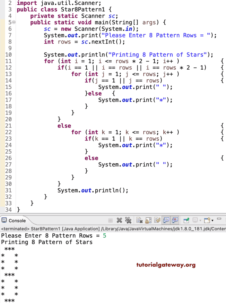 Java Program to Print 8 Star Pattern
