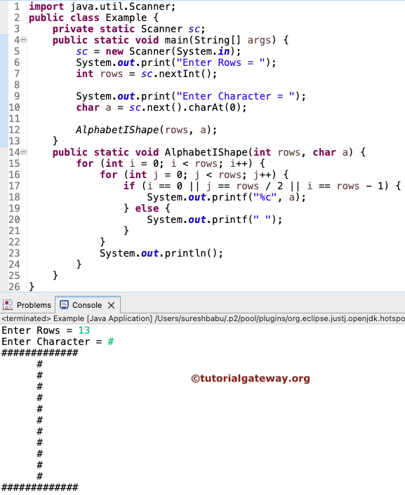 Print Alphabet I Pattern