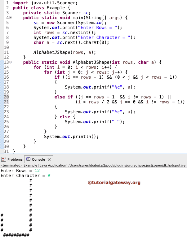 Print Alphabet J Pattern
