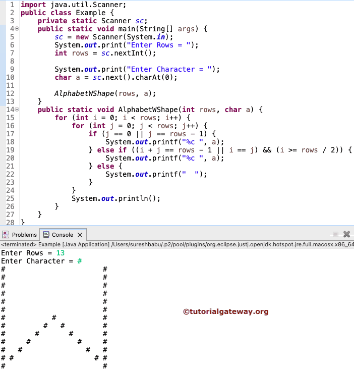 Print Alphabet W Pattern