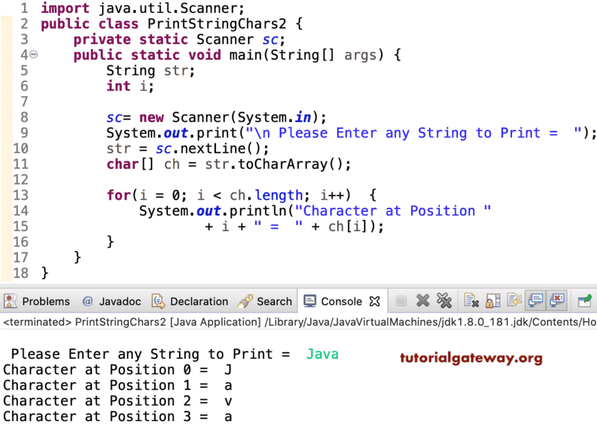 Java Program to Print Characters in a String
