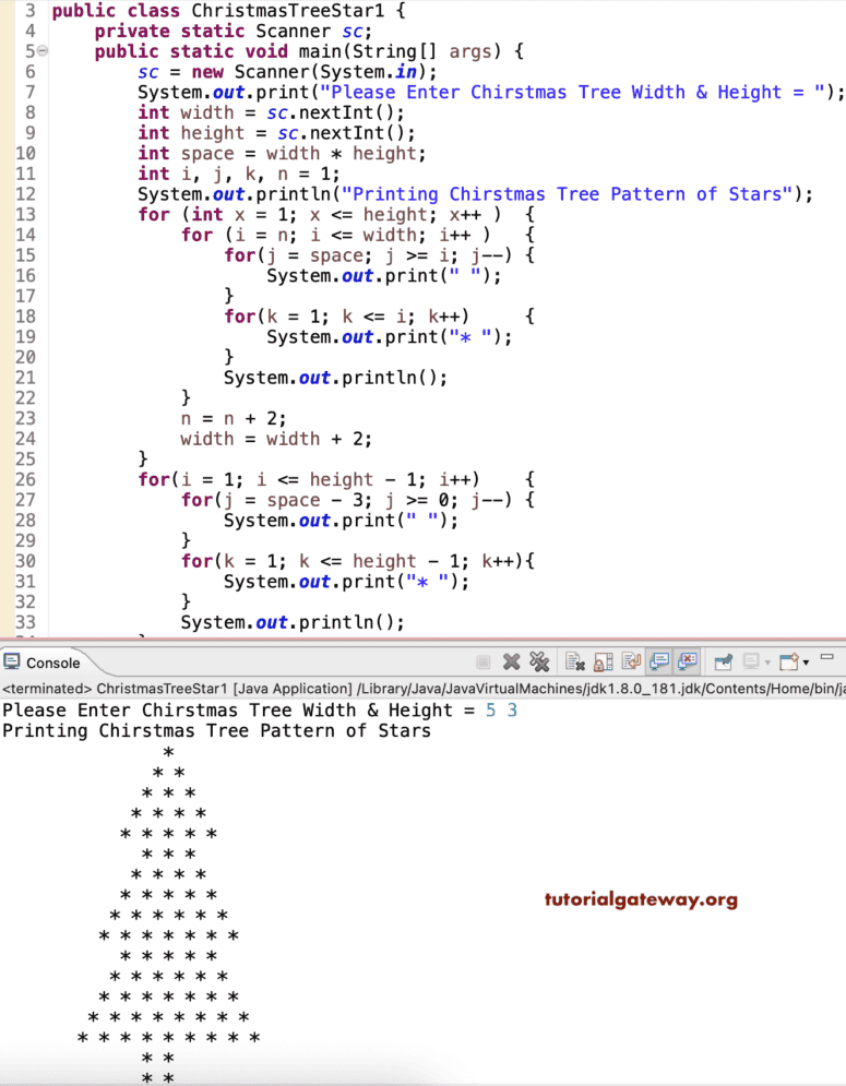 Java Program to Print Christmas Tree Star Pattern
