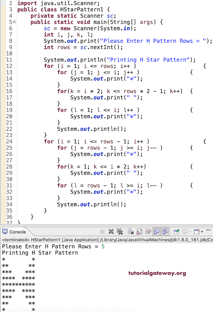 Java Program to Print H Star Pattern