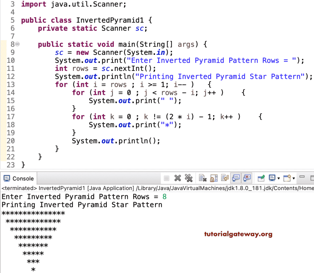 Java Program to Print Inverted Star Pyramid