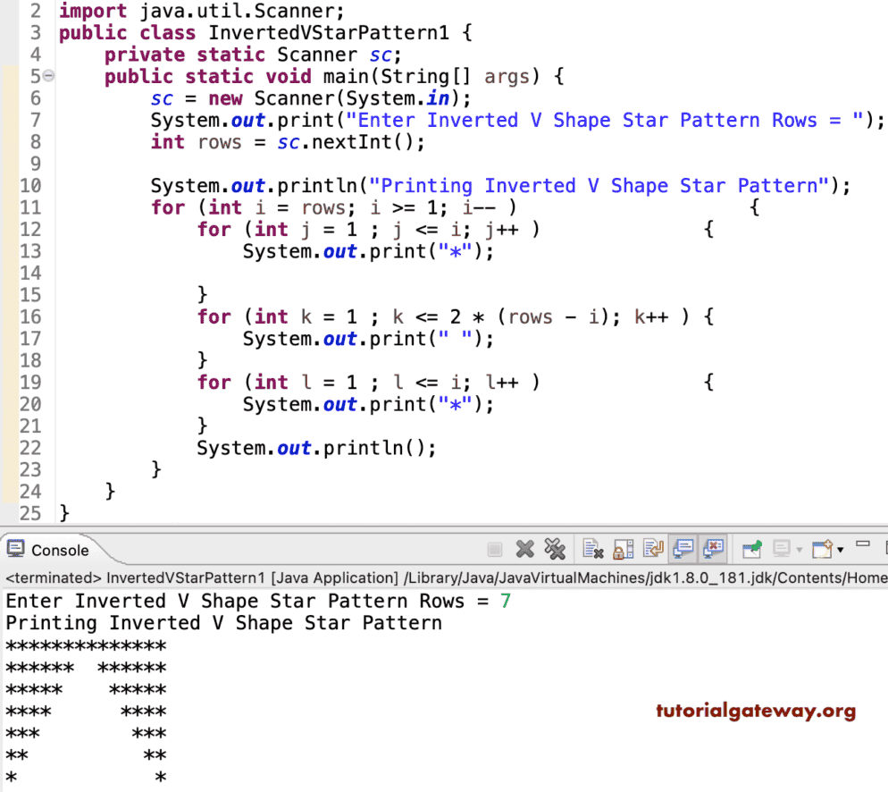 Java Program to Print Inverted V Star Pattern