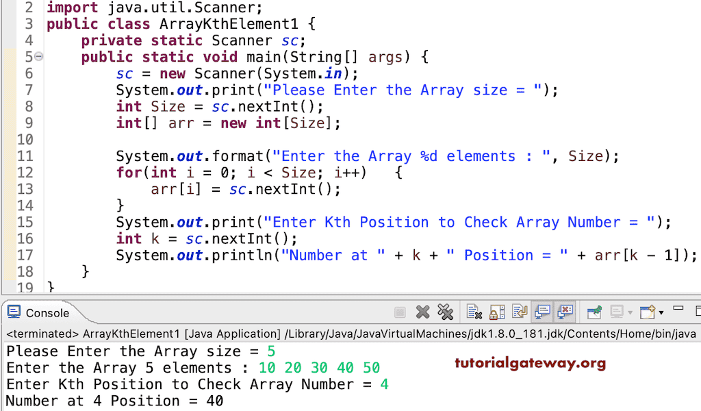 Java Program to Print Kth element in an Array
