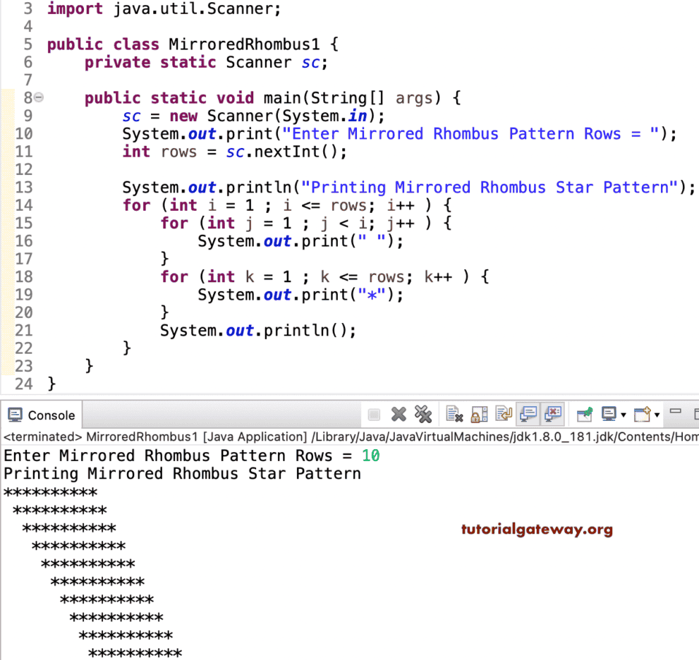 Java Program to Print Mirrored Rhombus Star Pattern