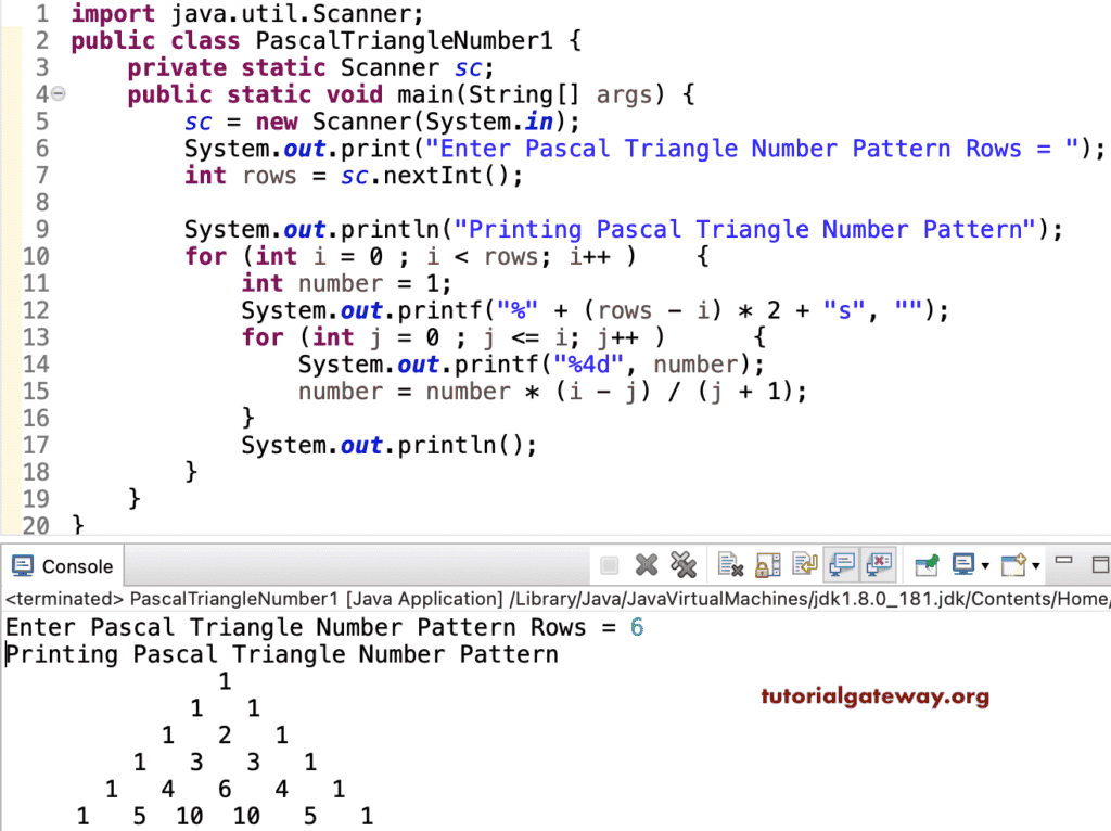 Java Program to Print Pascal Triangle