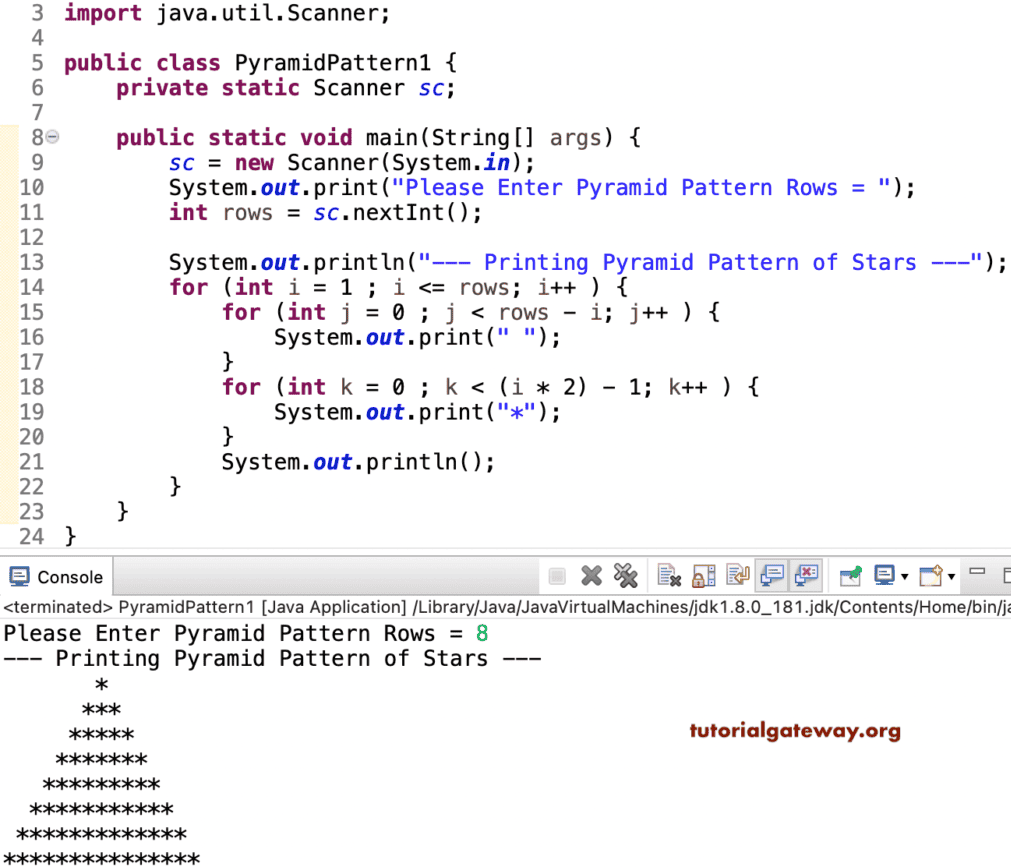 Java program to Print Pyramid Star Pattern