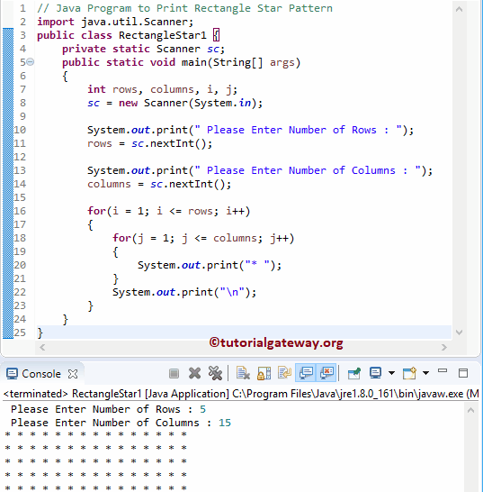 Java Program to Print Rectangle Star Pattern 1
