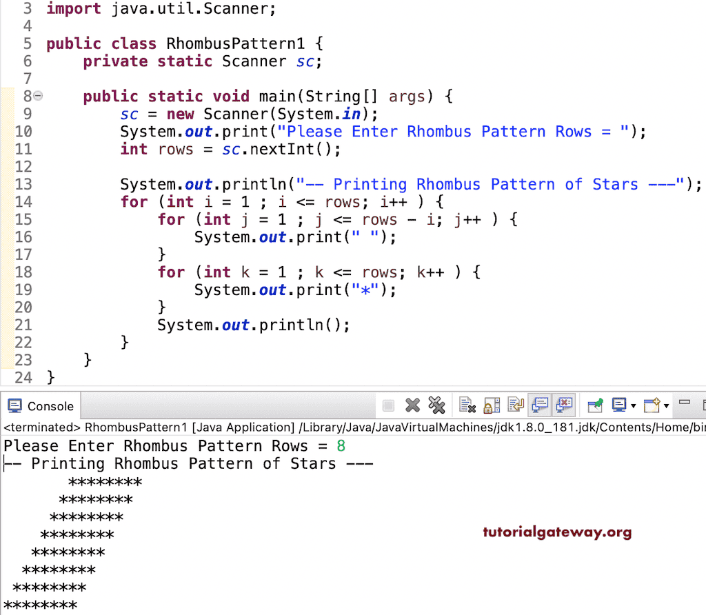 Java Program to Print Rhombus Star Pattern